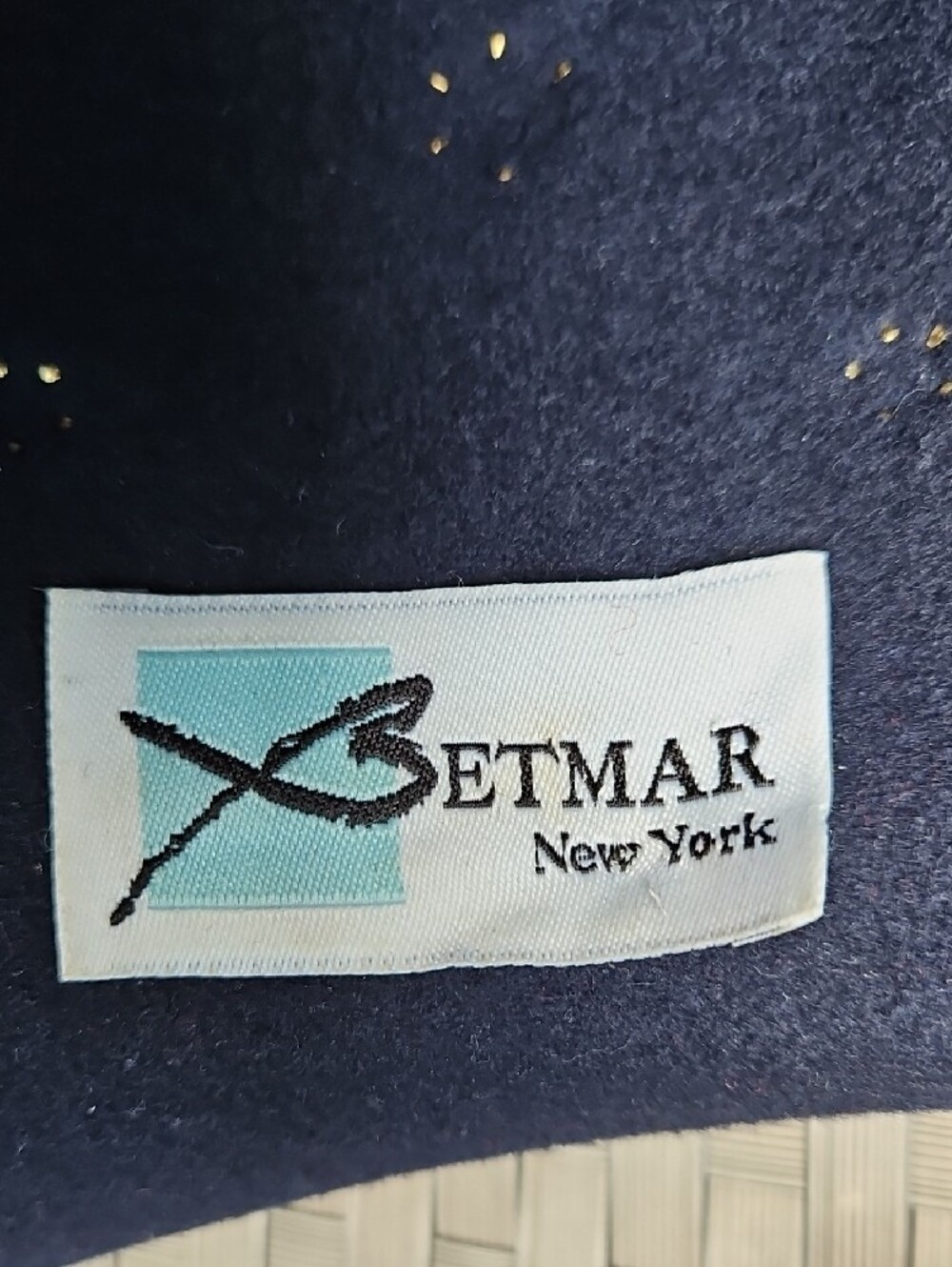 Vintage Betmar New York 100% Wool Gold-Studs Navy Felt Wide-Brim Hat - Picture 10 of 17